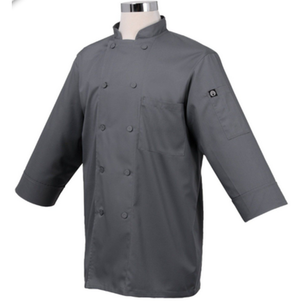 Morocco Chef Coat, double-breasted, 3/4 sleeves, gray, medium
