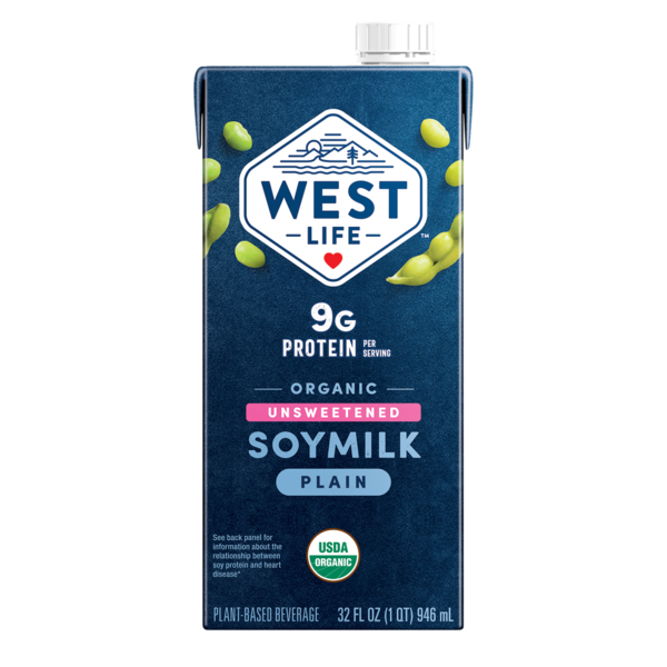 West Life Organic Unsweetened Soymilk Plain, 9g of Protein