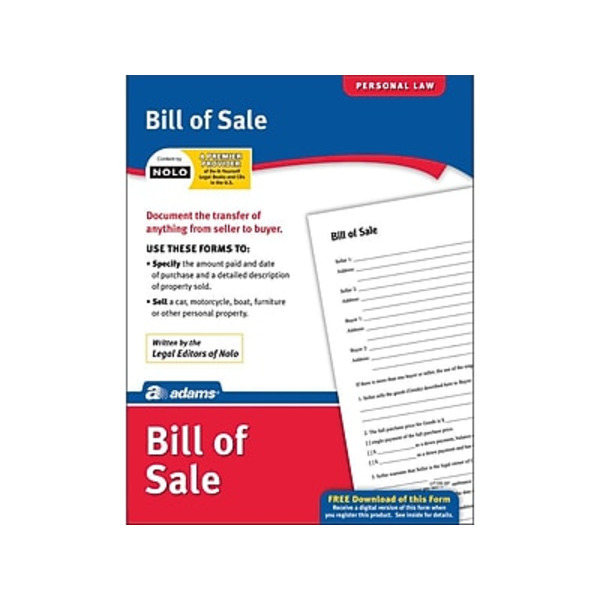 Adams ABF LF135 11" x 8.5" Bill of Sale Forms & Instruction Kit