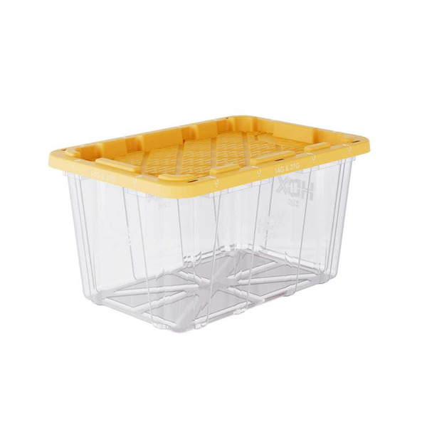 HDX 27 Gal. Tough Storage Tote In Clear With Yellow Lid