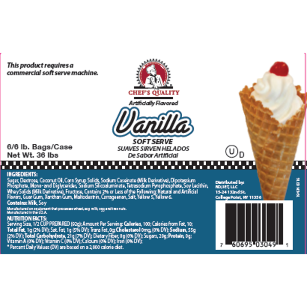 Chef's Quality - Soft Serve Vanilla Dessert Mix - 6 lbs