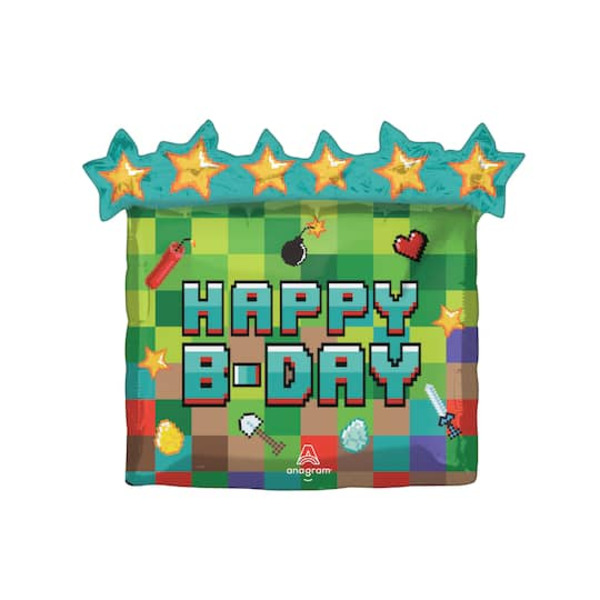 Anagram INFLATED SuperShape 25" Happy B-Day Pixel Foil Balloon
