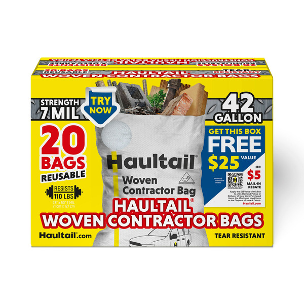 Haultail Woven Contractor Bags 42-Gallon Scent free Off-white Outdoor Polypropylene Construction Trash Bag 20 -Count