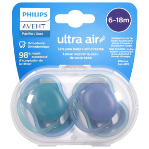Philips Avent Ultra Air Pacifier for Boy, Fashion Decos,Soother - Blue & Green