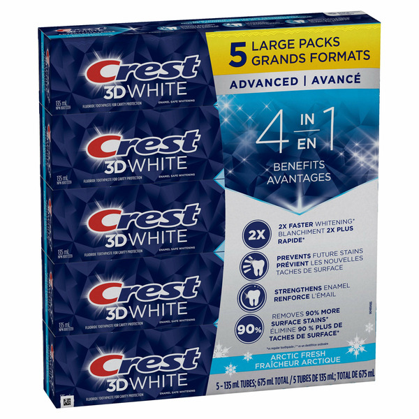Crest 3D White Arctic Fresh Advanced Teeth Whitening Toothpaste 5 x 135 ml