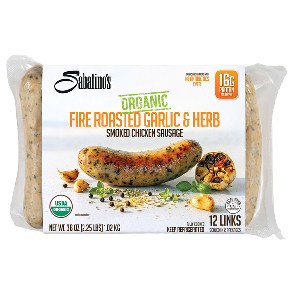 Sabatino's Organic Fire Roasted Garlic & Herb Smoked Chicken Sausage, 3 oz, 12-count