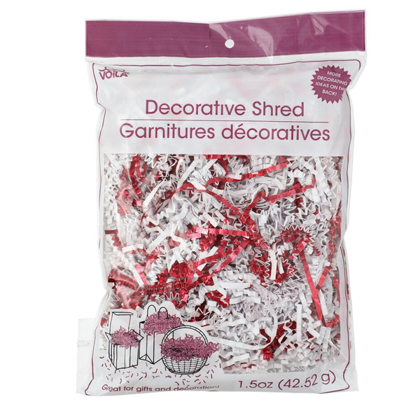 Crinkle Paper Metallic Paper Shreds - White and Red Same-Day