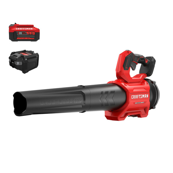 CRAFTSMAN V20 Brushless RP 20-volt 410-CFM 110-MPH Battery Handheld Leaf Blower 5.0 Ah Battery Included Charger Included