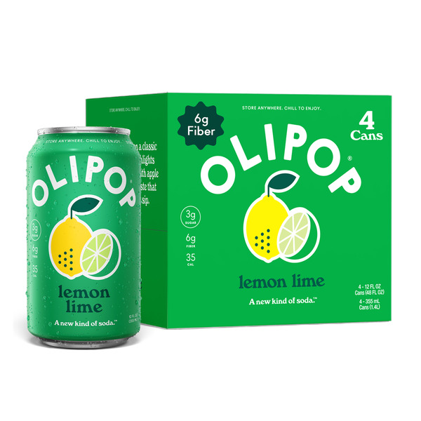 OLIPOP 6g Fiber Prebiotic Soda, Lemon Lime, Shelf Stable Same-Day