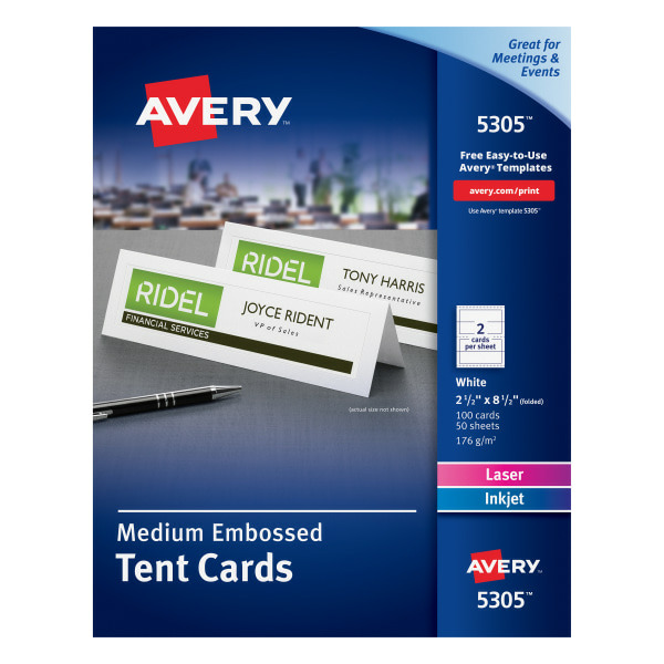 Avery 2-1/2" x 8-1/2" White Laser & Inkjet Printable Medium Tent Cards