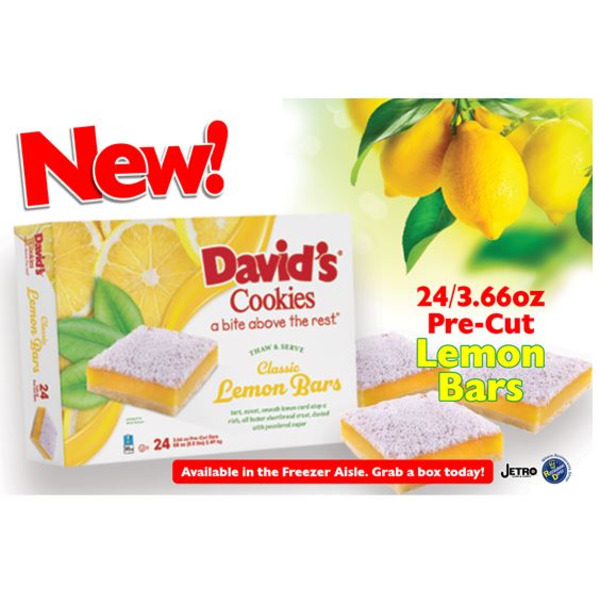 Frozen David's Cookies - Classic Lemon Bars, pre-cut, 3.66 oz each - 24 ct