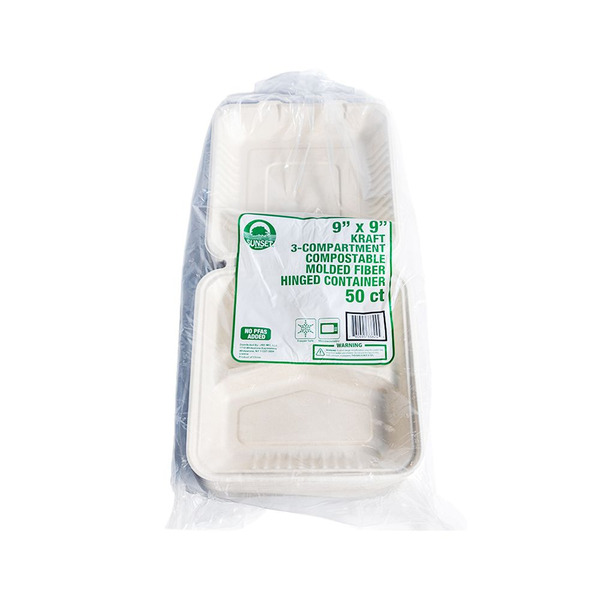 Sunset- 9' 3 Compartment Container NAT PFAS 50CT