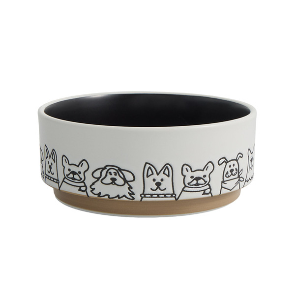 Top Paw Dog Paw Ceramic Dog Bowl - Black & White