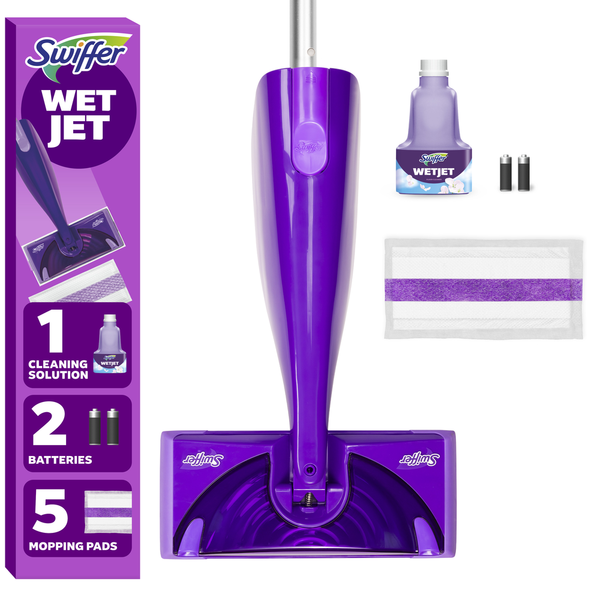 Swiffer Wetjet Spray Mop Starter Kit (1-wetjet, 5-pads, Cleaning Solution And Batteries)