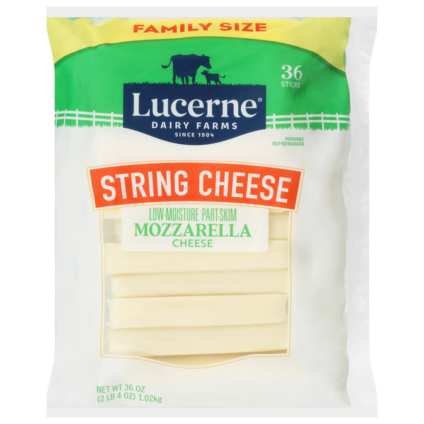 Lucerne String Cheese, Part-Skim, Mozzarella, Low Moisture, Family Pack