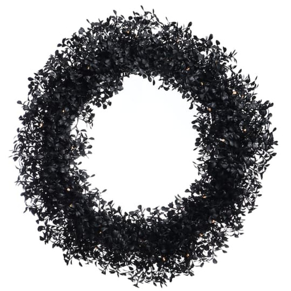 Ashland Pre-Lit Black Boxwood Wreath