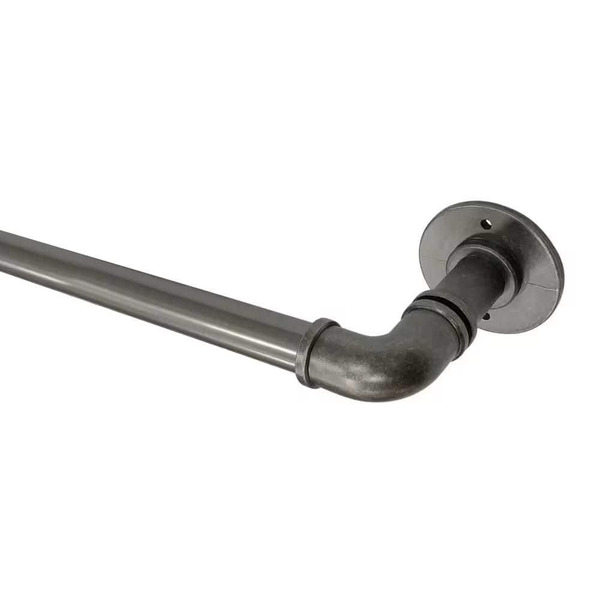Stylewell 36 In. - 66 In. Telescoping 3/4 In. Single Curtain Rod Kit In Gunmetal With Industrial Pipe Finials