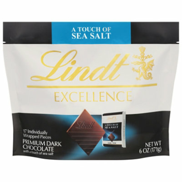 Lindt Excellence Dark Chocolate with a Touch of Sea Salt Pieces, Chocolate Candy Pouch