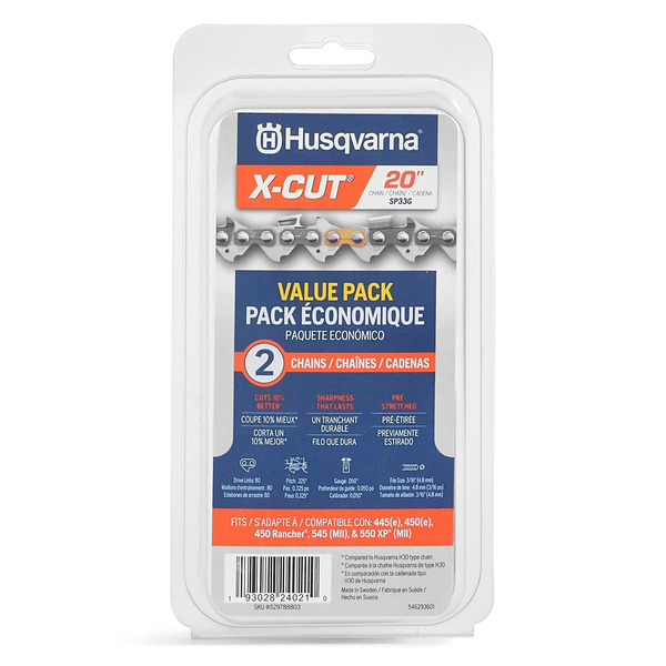 Husqvarna X-Cut SP33G 2 -Pack 80 Link Replacement Chainsaw Chain For 20-in , 0.05-in Gauge , .325-in Pitch