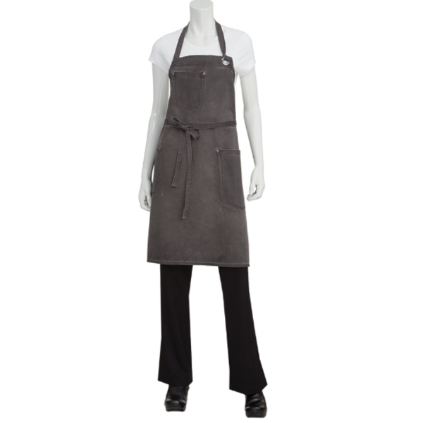 Dorset Bib Apron, 34"L x 30"W, 100% cotton, pewter
