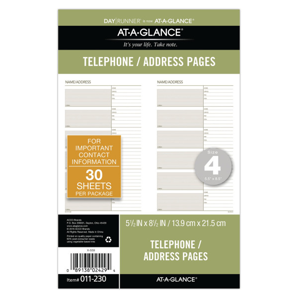 At-A-Glance 011-230 5.5" x 8.5" White Paperboard Undated Refill