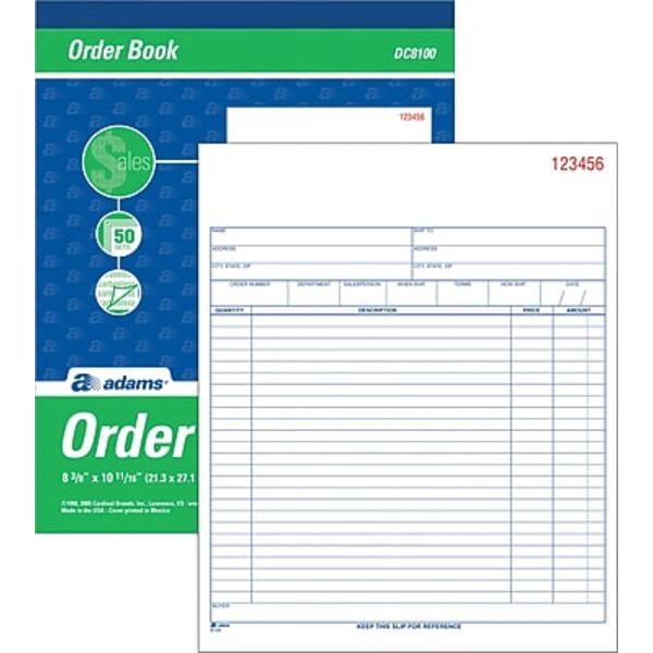 Adams Manufacturing DC8100 8" x 10" 50-Sheet 2-Part White & Canary Carbonless Sales Order Book