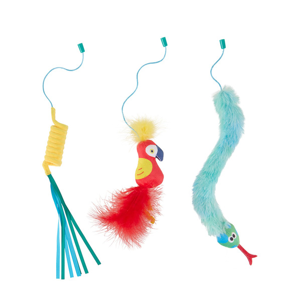 Whisker City 3 Piece Jungle Mix & Match Teaser Attachments Cat Toy, Large - Blue