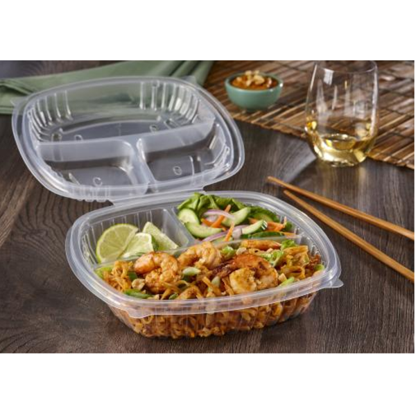 Classic Clear 9� x 9� Three-Compartment Hinged Square Container - 100ct