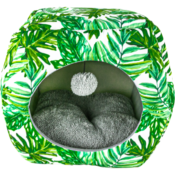 Play On Cave Cat Bed - Green Leaf