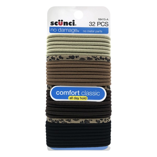 Scunci No Damage Comfort Classic All Day Hold Hair Elastics 32 Ct