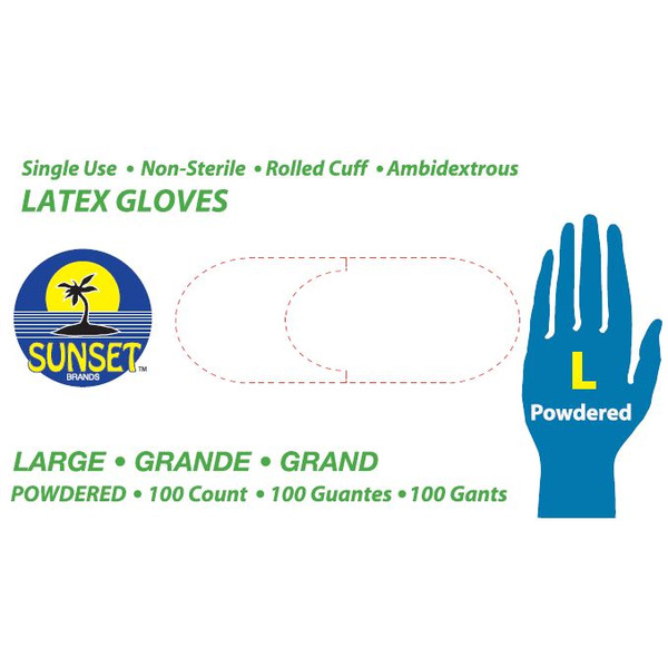 Sunset - Latex Gloves with Powder, Size Large - 100 ct