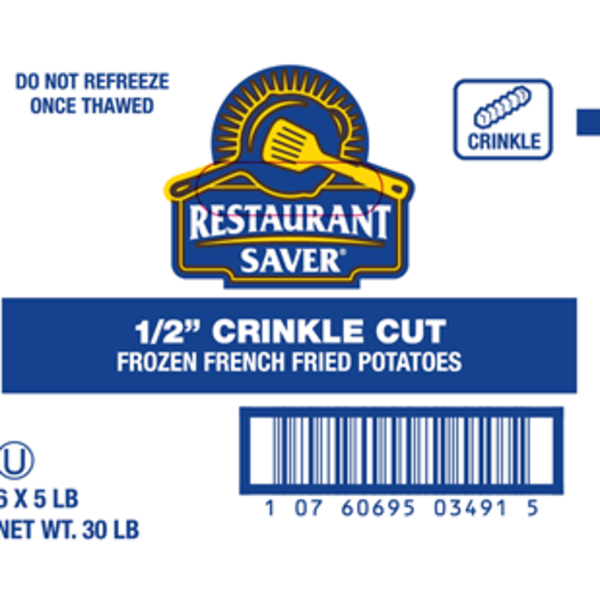 Frozen  Restaurant Saver French Fries, 1/2" Crinkle Cut - 30 lbs
