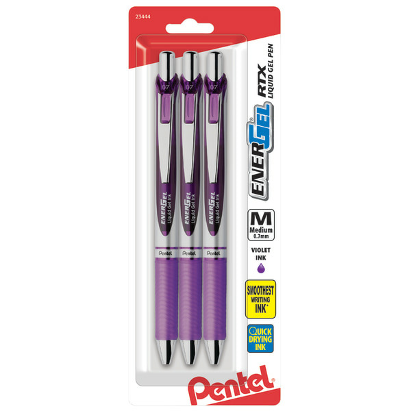 Pentel Purple Ink Medium Point EnerGel RTX Retractable Gel Pens