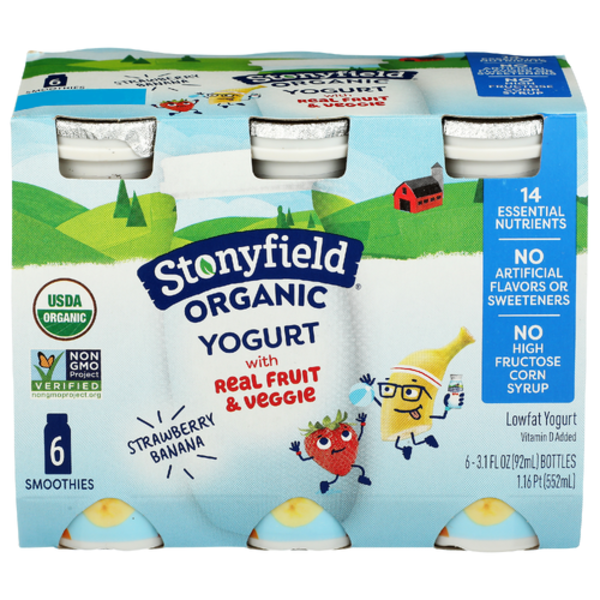 Stonyfield Organic Strawbanana Yogurt Smoothie 6 Pack