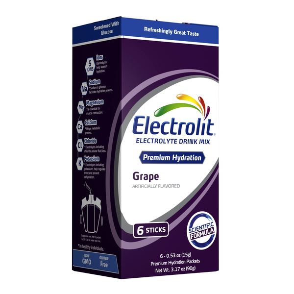 Electrolit Powder Electrolit Electrolyte Hydration Powder Drink Mix – Grape – 1 Box of 6 Packets
