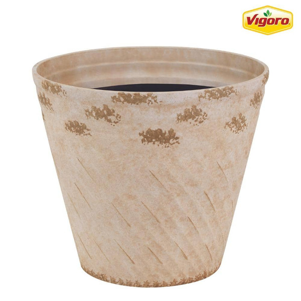 Vigoro 15 In. Paisley Ivory Resin Round Indoor Outdoor Planter With Drainage Holes (15 In. L X 15 In. W X 13 In. H)