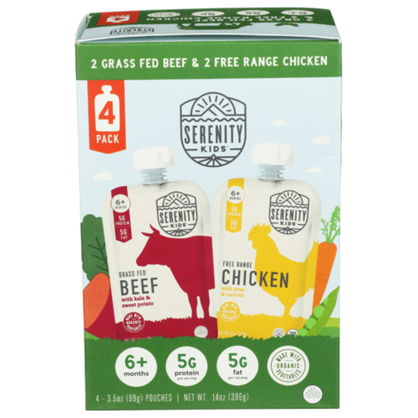 Serenity Kids Grass Fed Beef & Free Range Chicken Pouches 4 Pack