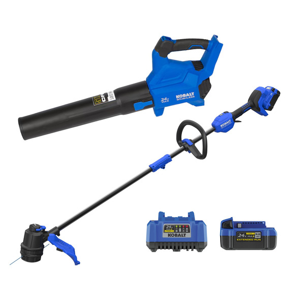 Kobalt Quiet Tech 24-volt Cordless Battery String Trimmer and Leaf Blower and Combo Kit 4 Ah (Battery Included) (Charger Included)