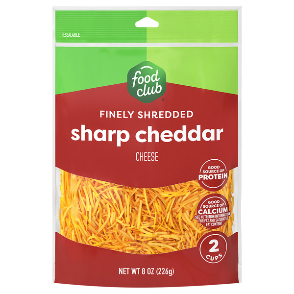 Food Club Finely Shredded Cheese, Sharp Cheddar Same-Day