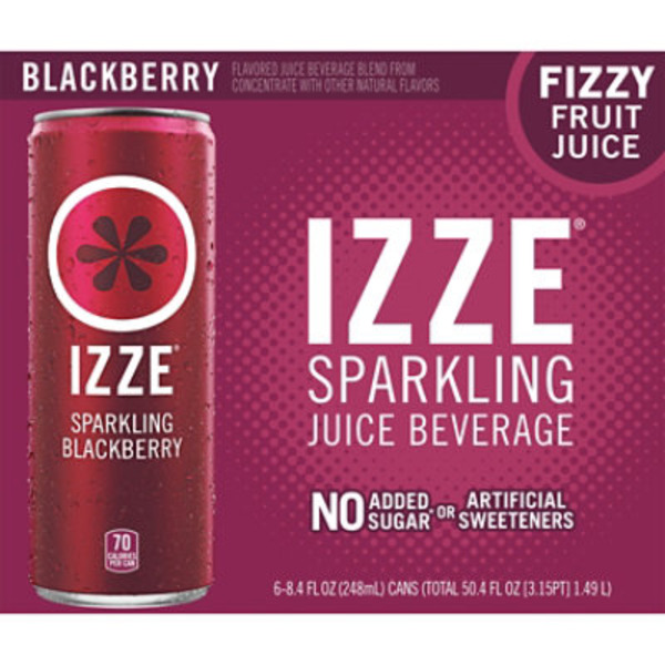 IZZE Sparkling Juice Beverage Blend, Blackberry, No Sugar Added, 6 Cans