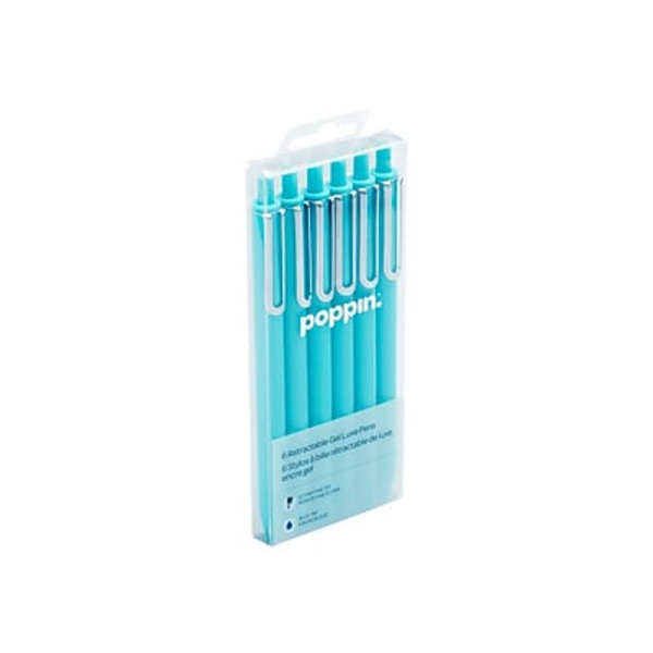 Poppin 0.7mm Blue Ink Aqua Barrel Retractable Gel Luxe Pens