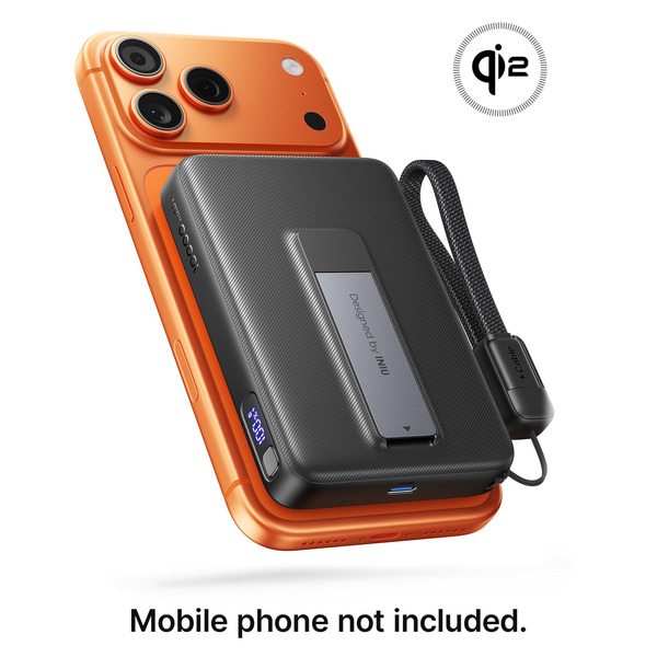 INIU Magnetic 10000 mAh Qi2 Ultra-Compact Power Bank with Foldable Stand for iPhone 17/16/15/14/13/12 Series - Black