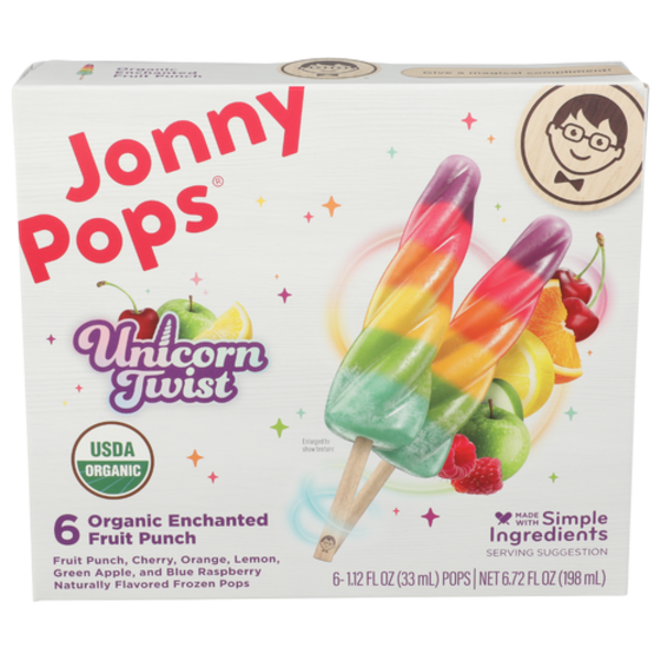 Jonny Pops Organic Enchanted Fruit Punch Unicorn Twist Pops 6 Pack