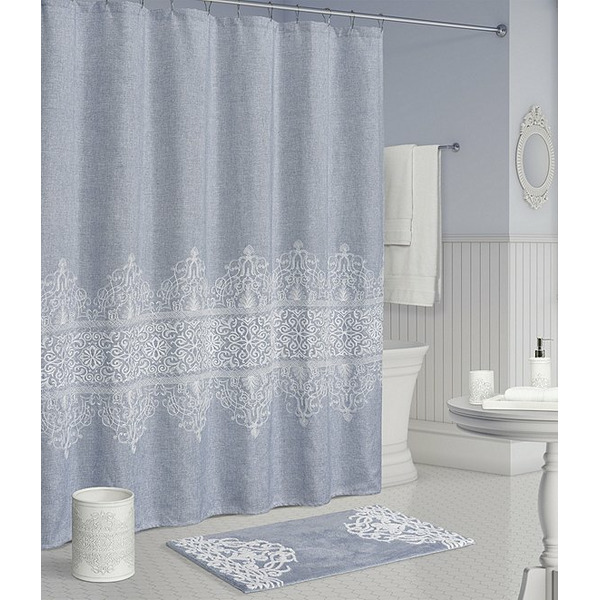 J. Queen New York Lauralynn Damask Chainstitch Embroidered  Shower Curtain