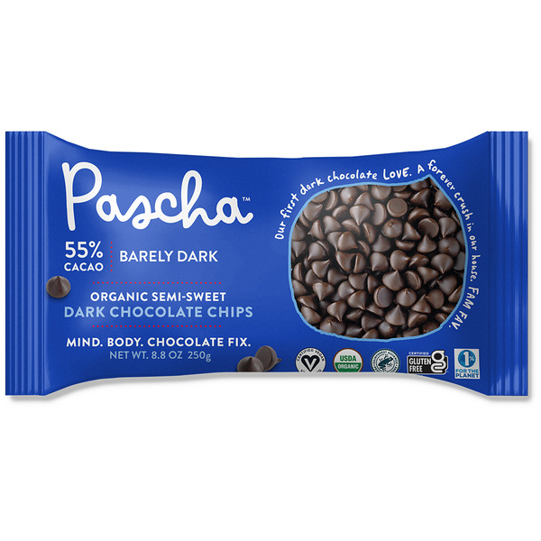 Pascha Dark Chocolate Chips, Vegan, Organic, Semi-Sweet, 55% Cacao