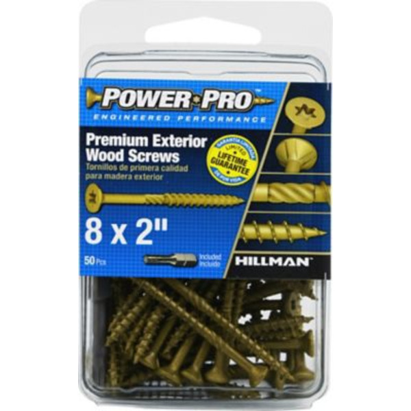 Hillman #8 x 2 in. Power Pro Premium Exterior Wood Screws, 50-Pack