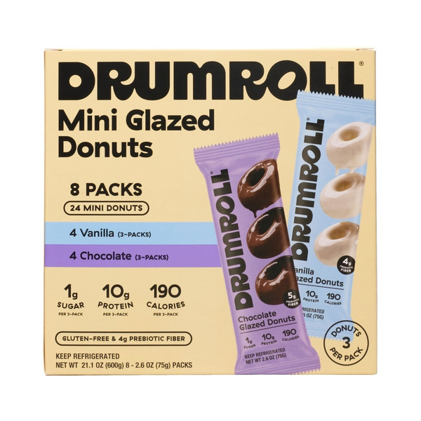 Drumroll Snacks Chocolate & Vanilla Mini Glazed Donuts Variety Pack