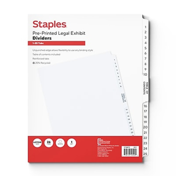 Avery Style 11370 25-Tab White Collated Table of Contents Dividers Set
