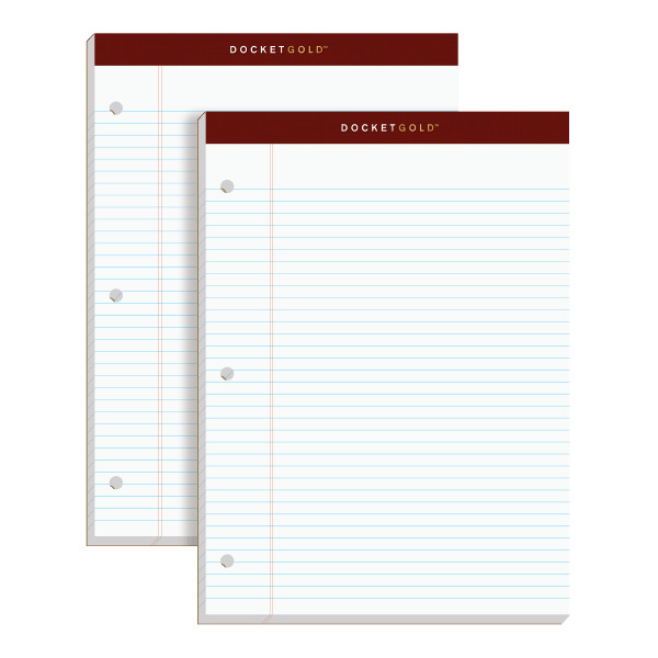 TOPS 8 1/2" x 11" Narrow Ruled 200 Pages 100 Sheets 3-Hole Punched White Gold Writing Pads