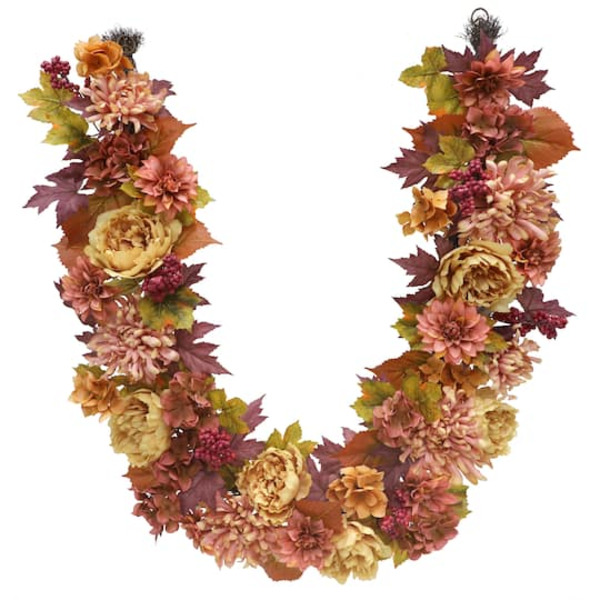 Ashland Pink Dahlia & Burgundy Leaf Mix Garland